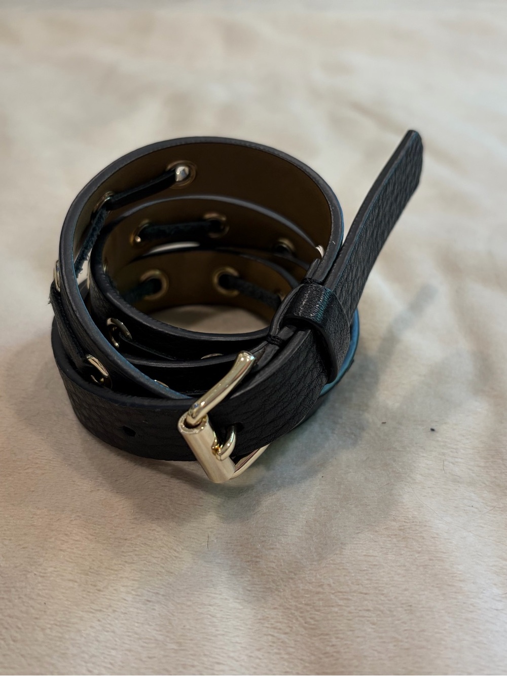 Talbots Black Leather Belt with Gold Buckle 4 6 8 small Medium